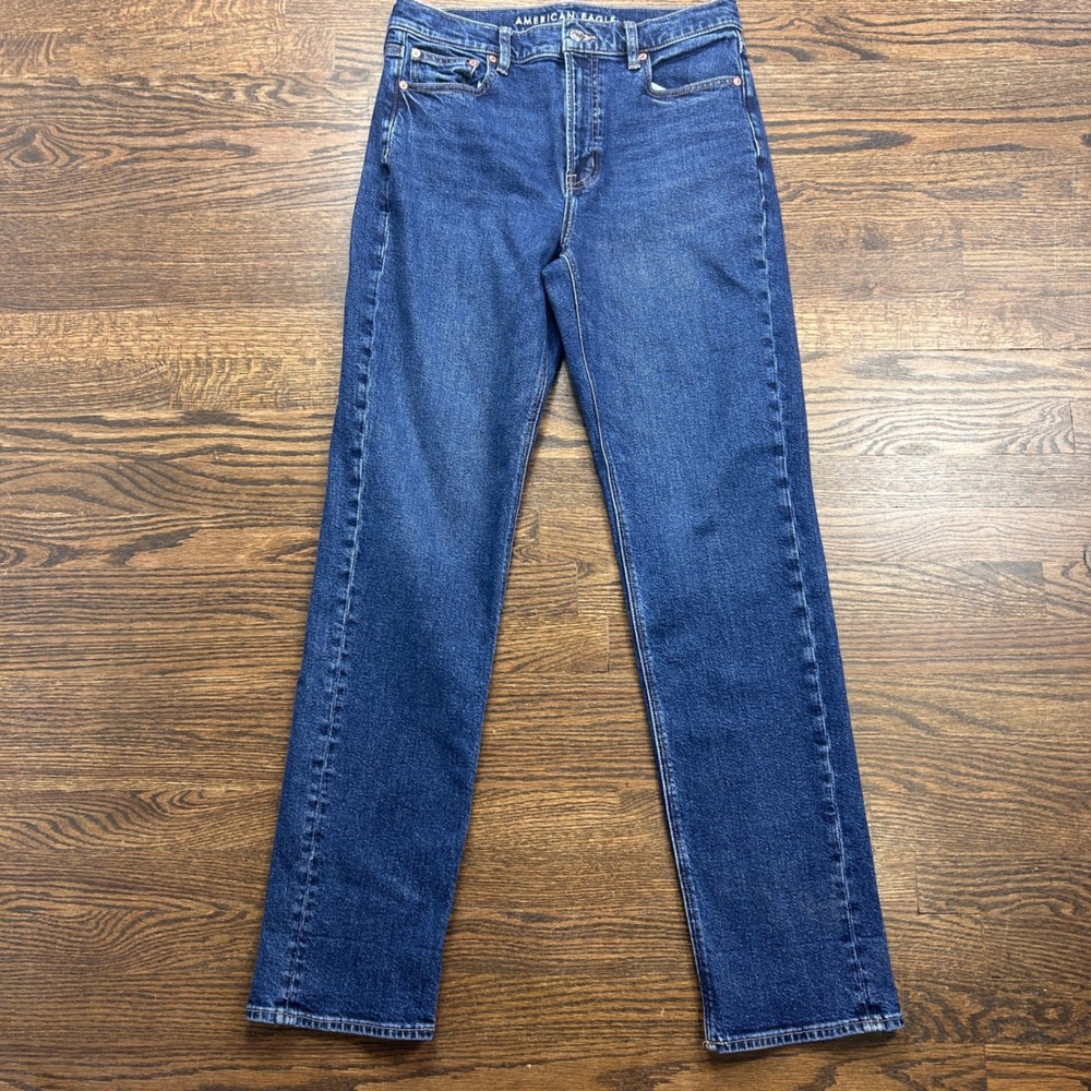 American Eagle Super High Rise Straight Jeans Womens 8 Blue Stretch Denim - Picture 1 of 12